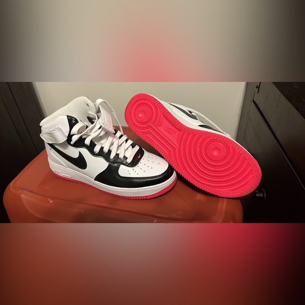 Nike WMNS Air Force 1 07 One Mid White Black Volt Pink Yellow FD0866 100 Womens